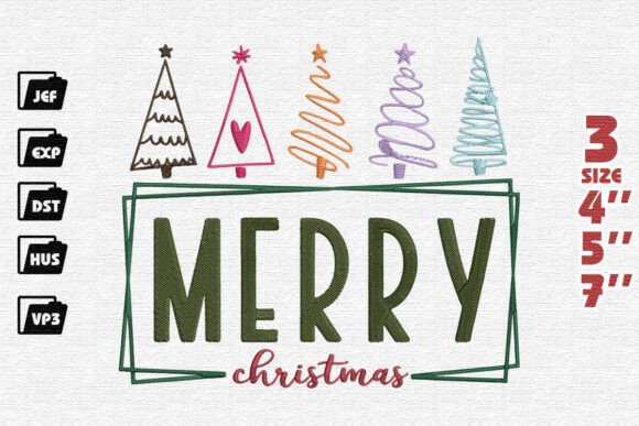 Modern Framed Merry Christmas Embroidery Design