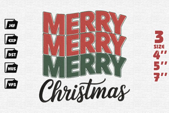 Retro Stacked Merry Christmas Embroidery